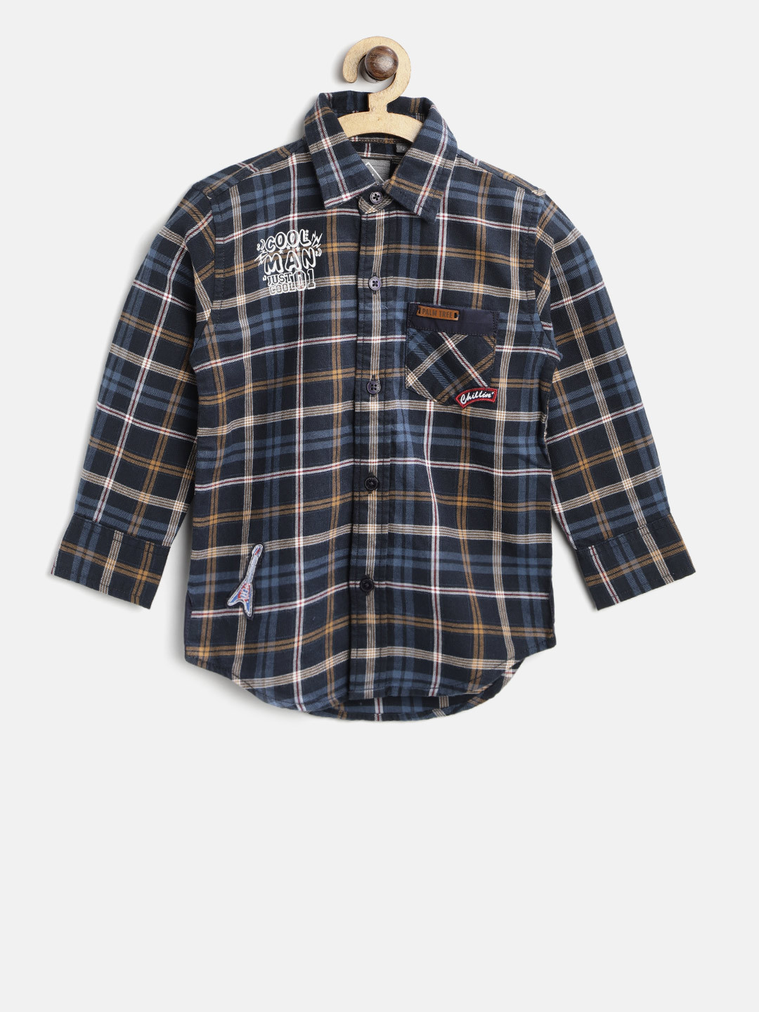 

Palm Tree Boys Navy Blue & Brown Regular Fit Checked Casual Shirt
