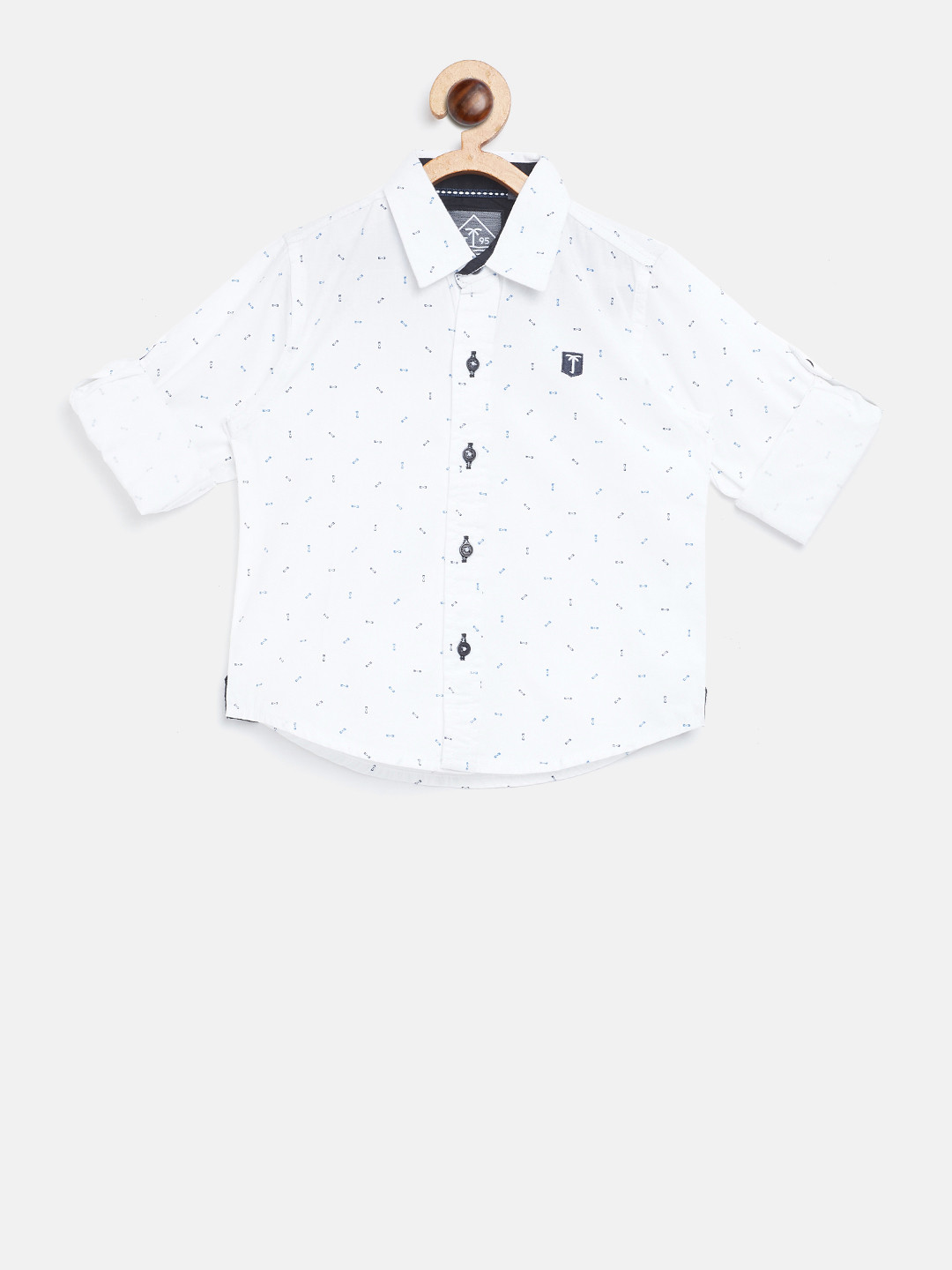 

Palm Tree Boys White & Blue Regular Fit Printed Casual Shirt