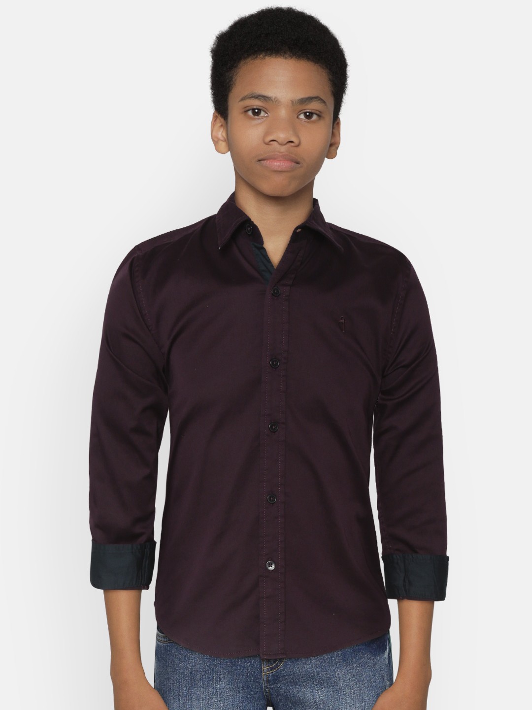 

Gini and Jony Boys Aubergine Regular Fit Solid Casual Shirt, Purple