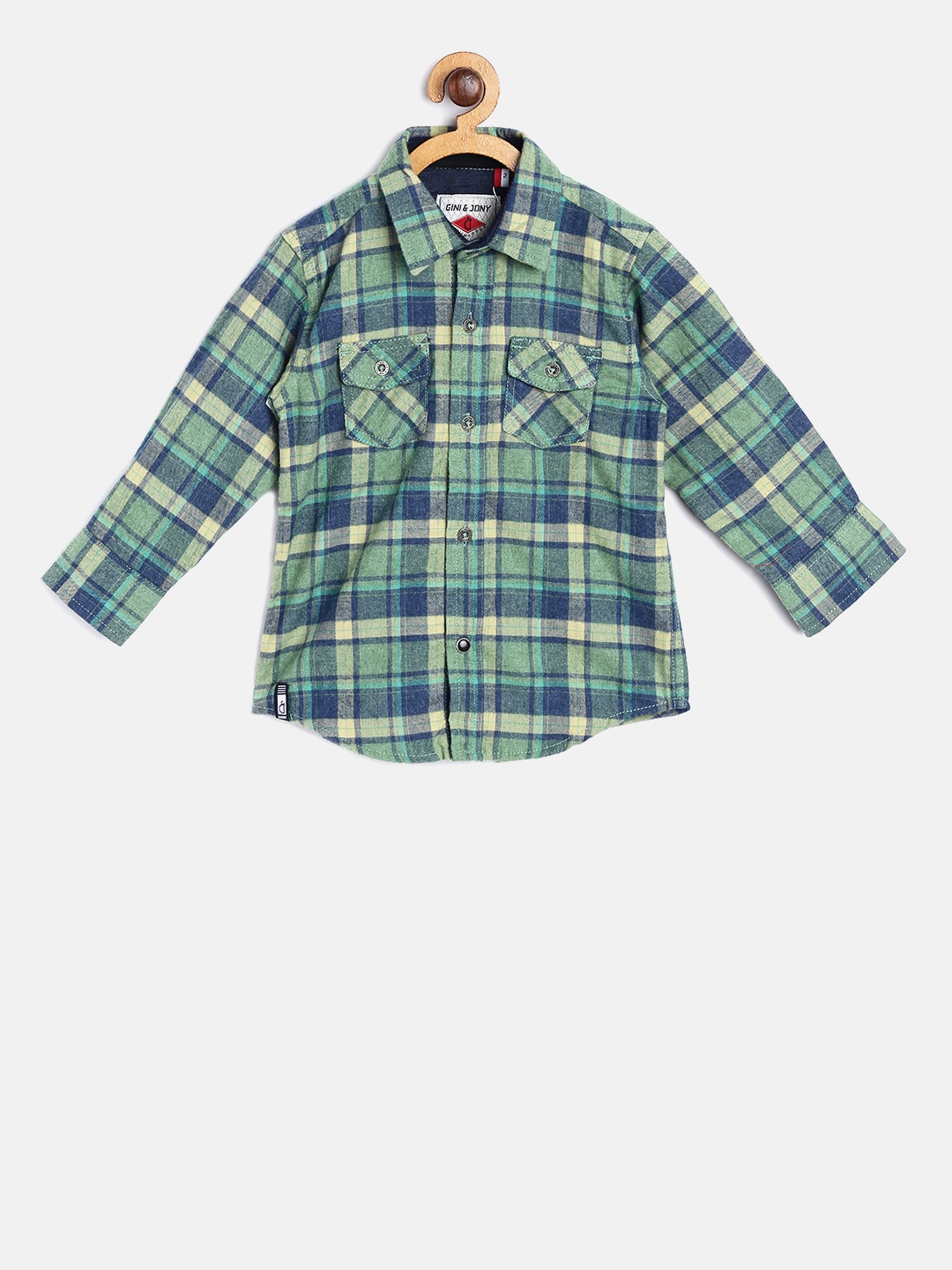 

Gini and Jony Boys Green & Blue Regular Fit Checked Casual Shirt