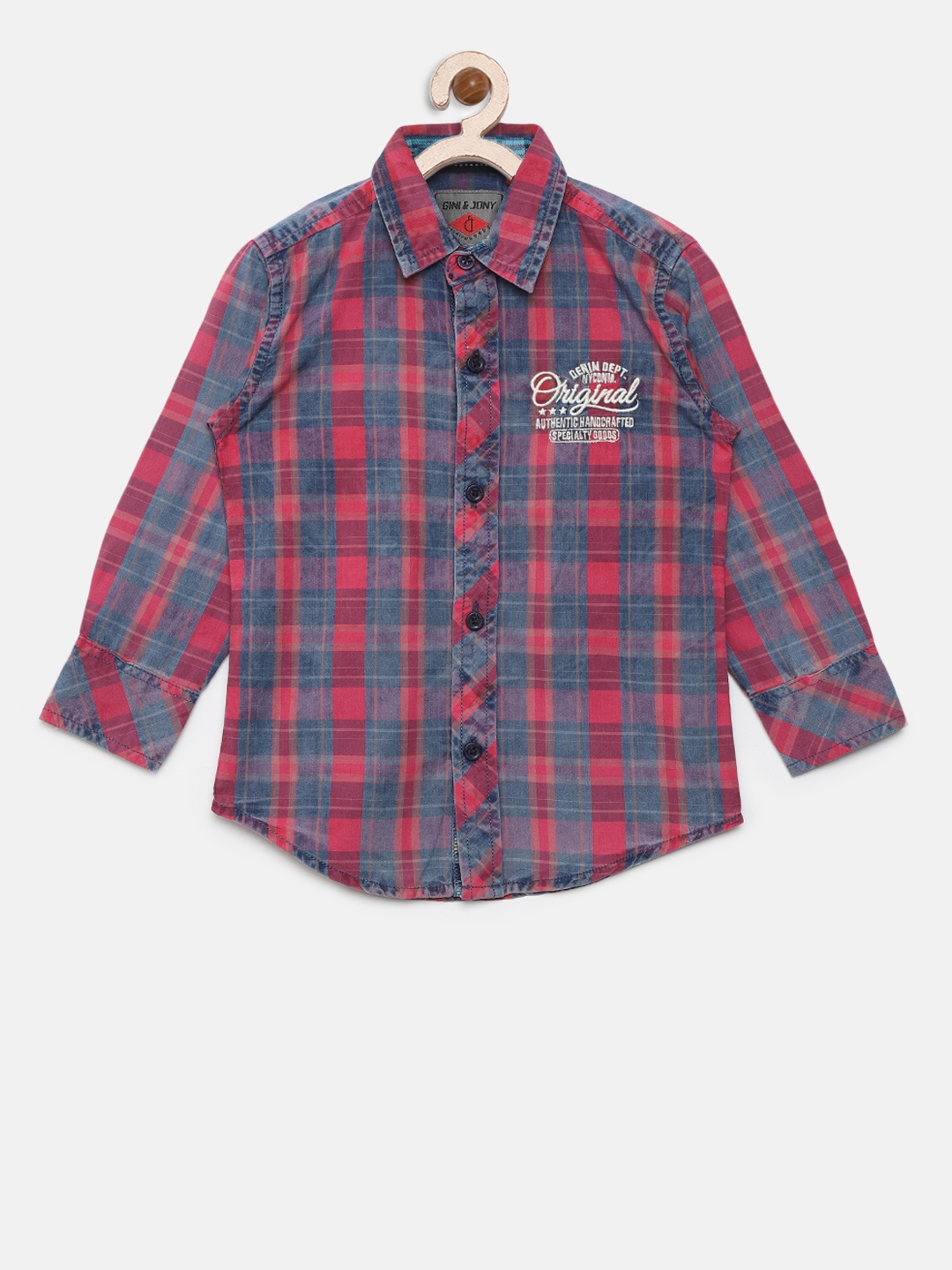 

Gini and Jony Boys Red & Navy Blue Regular Fit Checked Casual Shirt