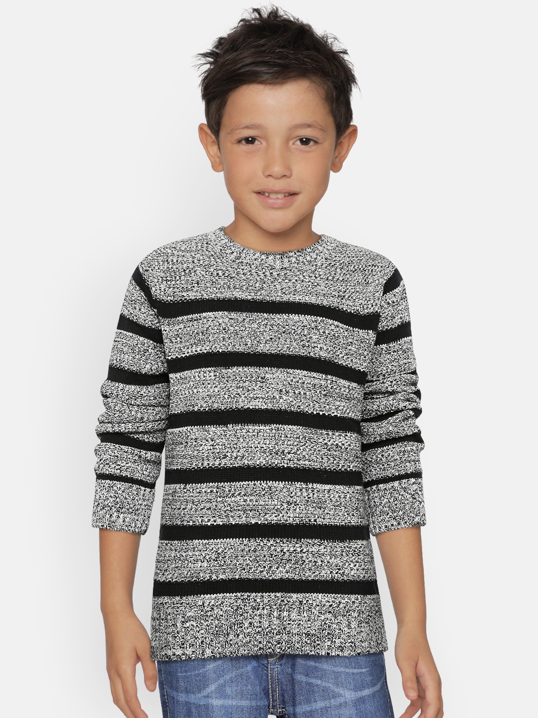 

Palm Tree Boys Grey Melange & Black Striped Pullover