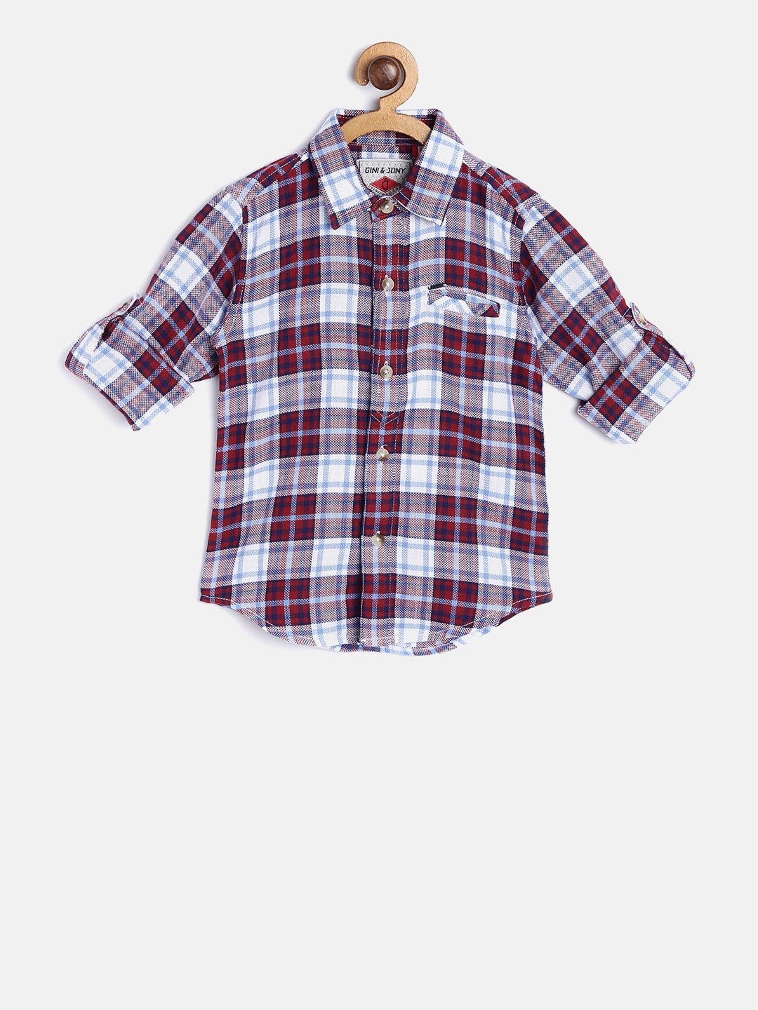 

Gini and Jony Boys Maroon & Blue Regular Fit Checked Casual Shirt