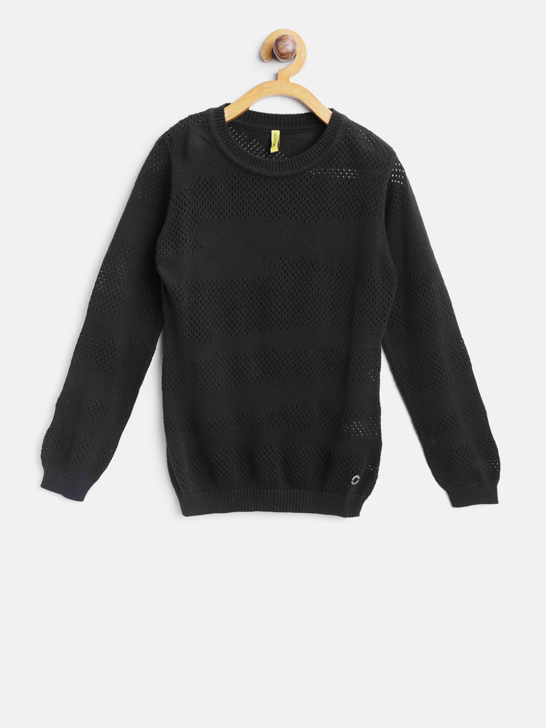 

Gini and Jony Girls Black Open Knit Self-Design Pullover