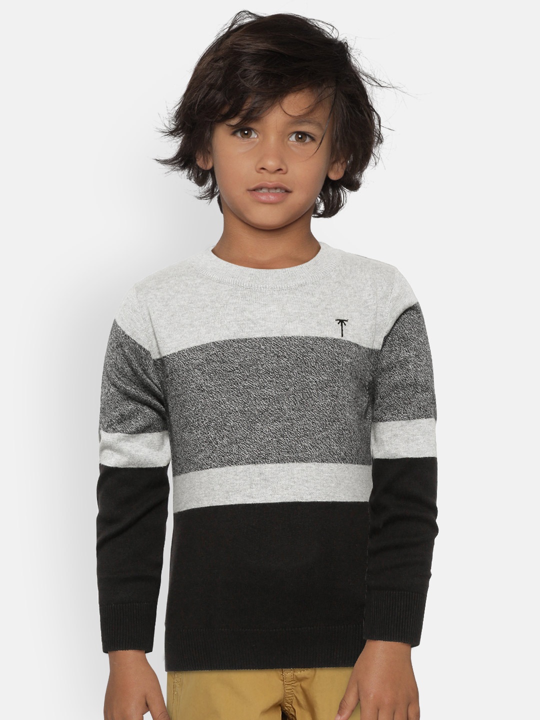 

Palm Tree Boys Grey & Black Colourblocked Sweater