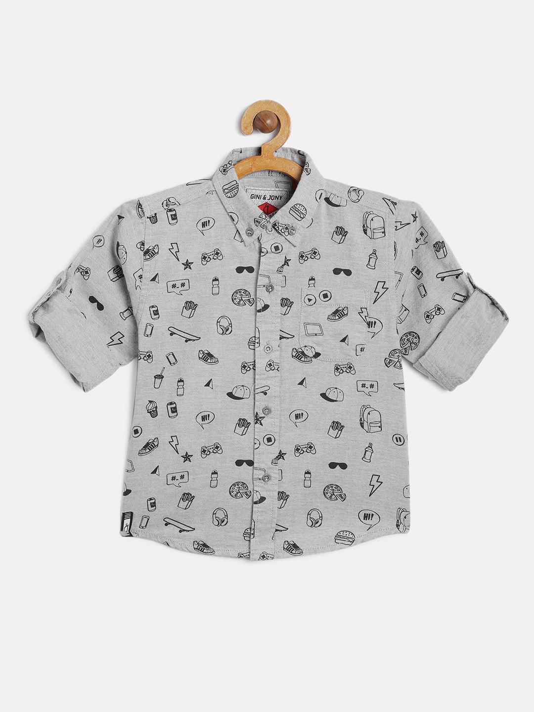 

Gini and Jony Boys Grey Regular Fit Printed Casual Shirt