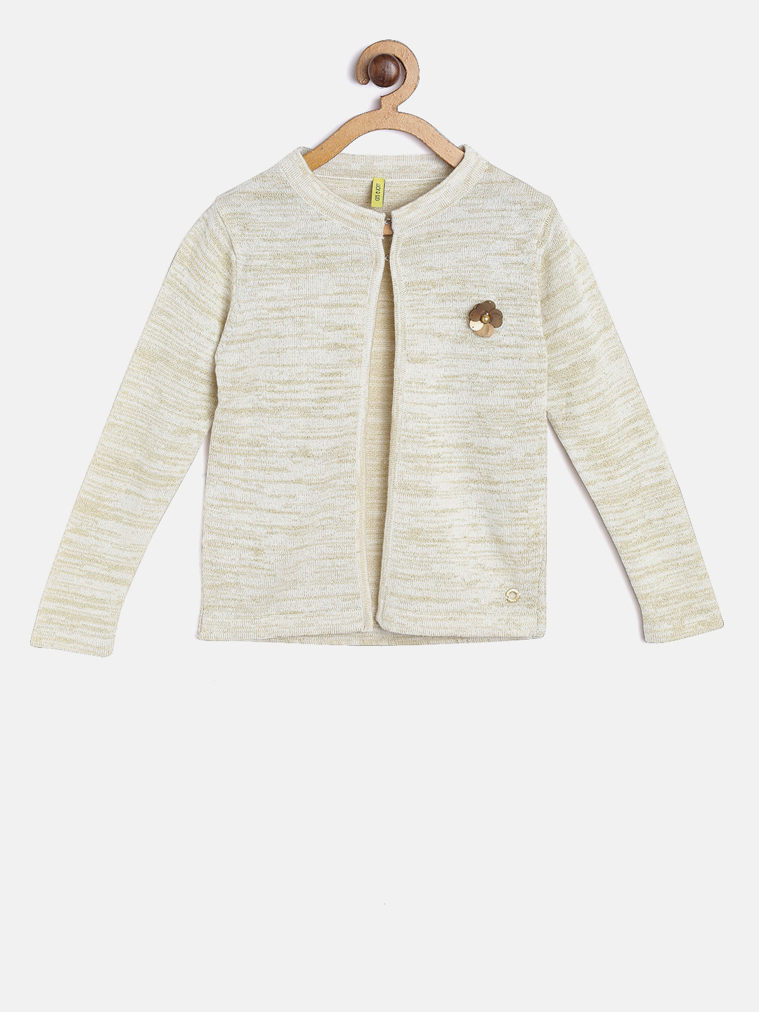 

Gini and Jony Girls Beige & Golden Solid Front-Open Sweater