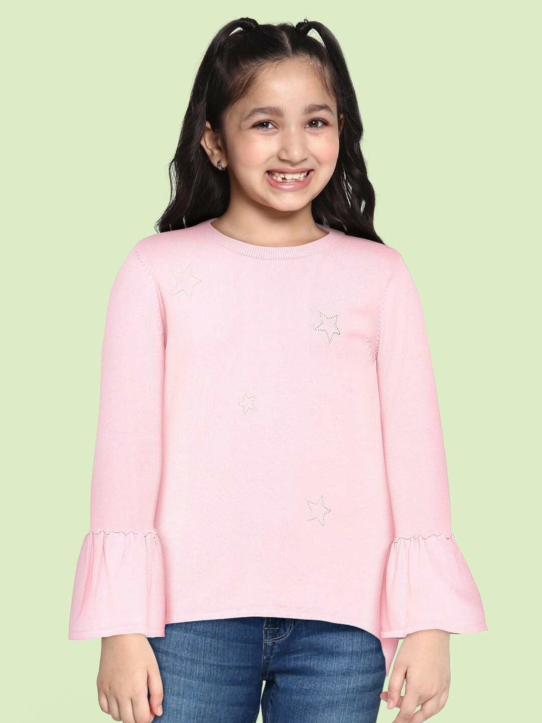 

Palm Tree Girls Pink Embroidered Detail Sweater