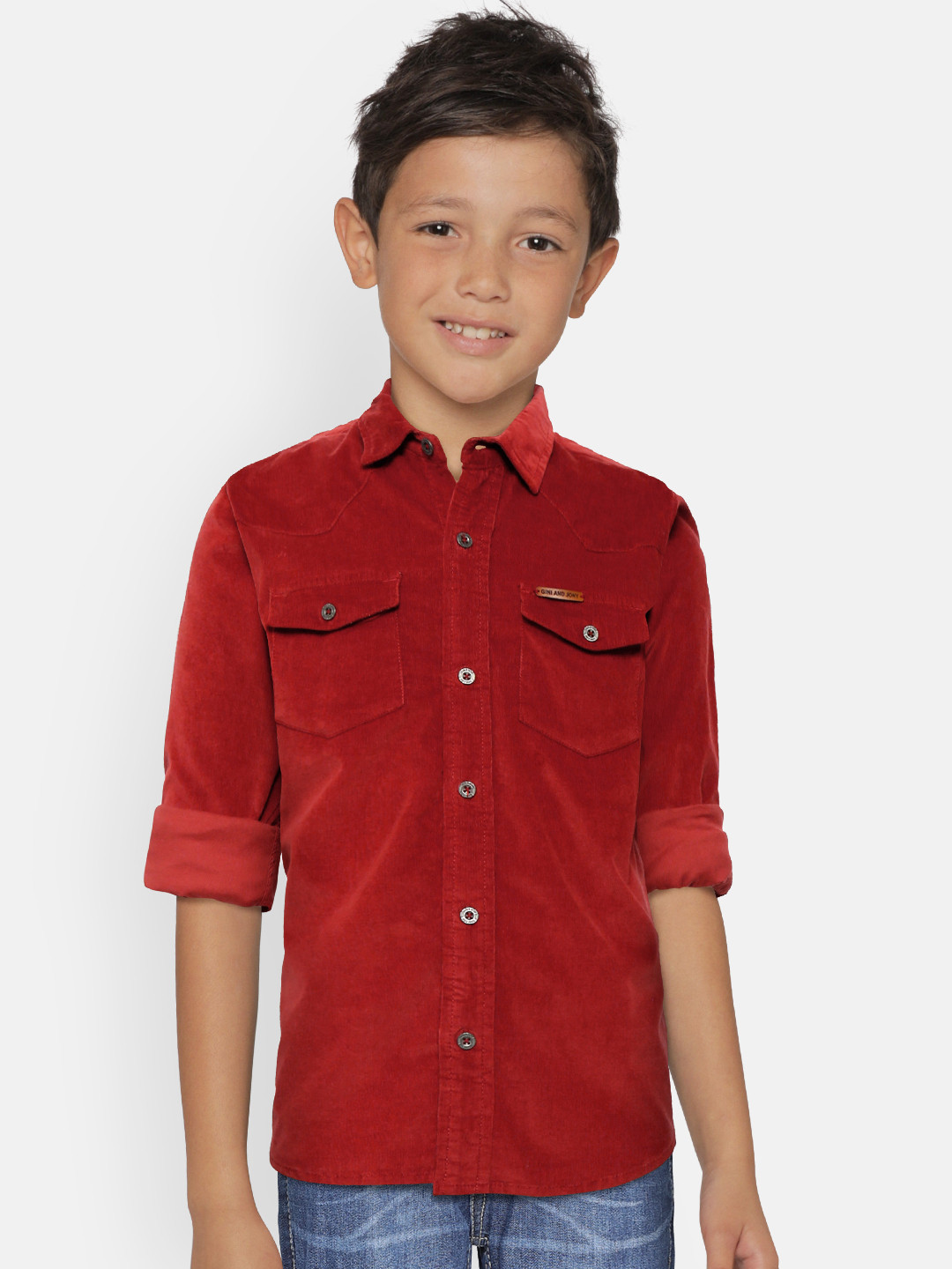 

Gini and Jony Boys Red Regular Fit Solid Corduroy Shirt