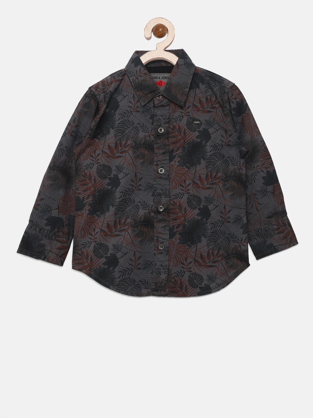 

Gini and Jony Boys Charcoal Grey & Green Regular Fit Printed Casual Shirt