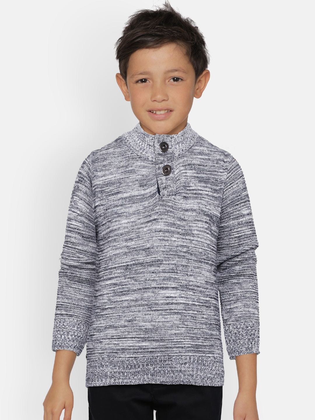 

Gini and Jony Boys Grey Self Design Sweater