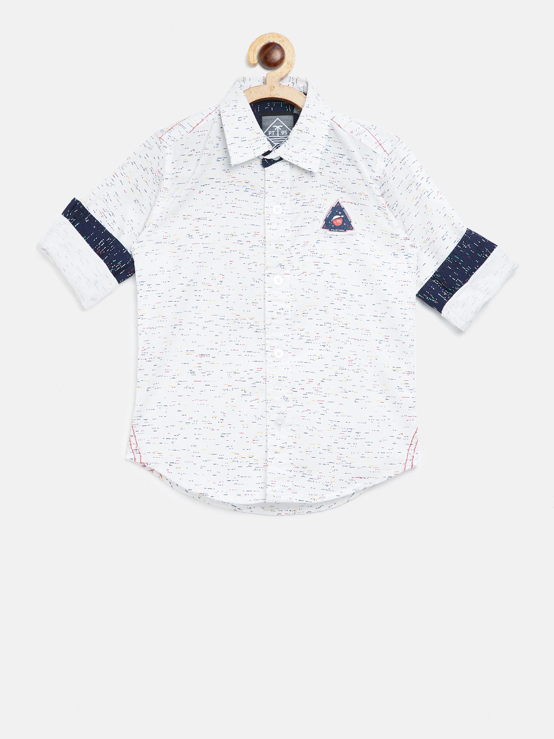 

Palm Tree Boys White & Navy Blue Regular Fit Printed Casual Shirt