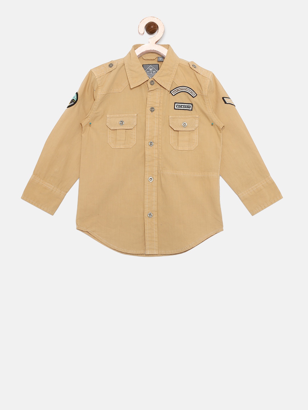 

Palm Tree Boys Khaki Regular Fit Solid Casual Shirt