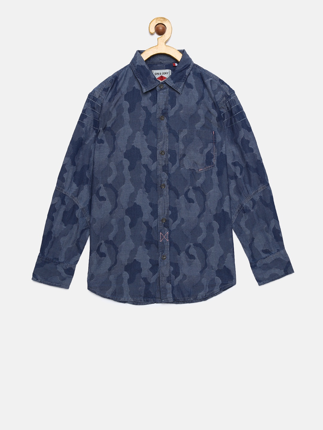 

Gini and Jony Boys Navy Blue Printed Casual Shirt