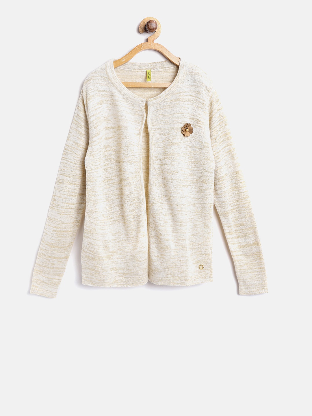 

Gini and Jony Girls Beige & Golden Self-Design Front-Open Cardigan