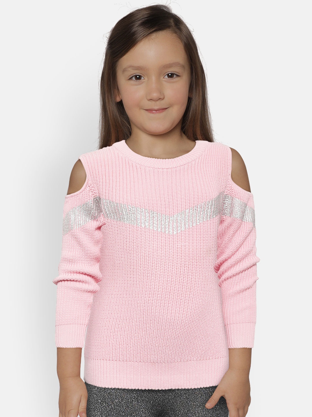 

Gini and Jony Girls Pink Solid Sweater