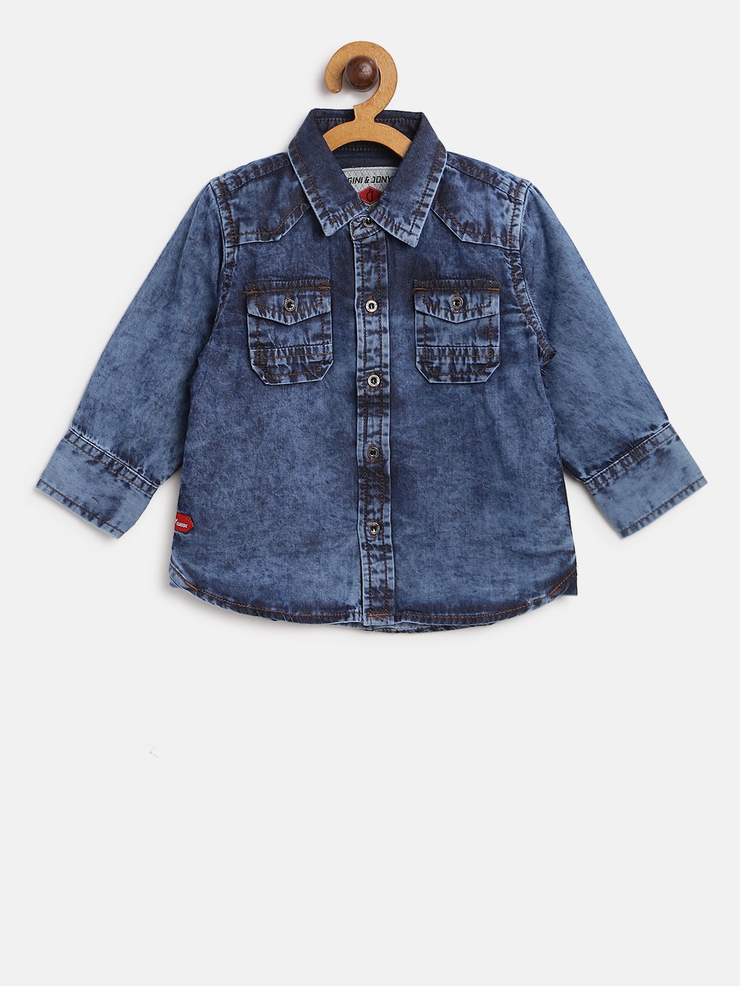 

Gini and Jony Boys Blue Washed Chambray Regular Fit Casual Shirt