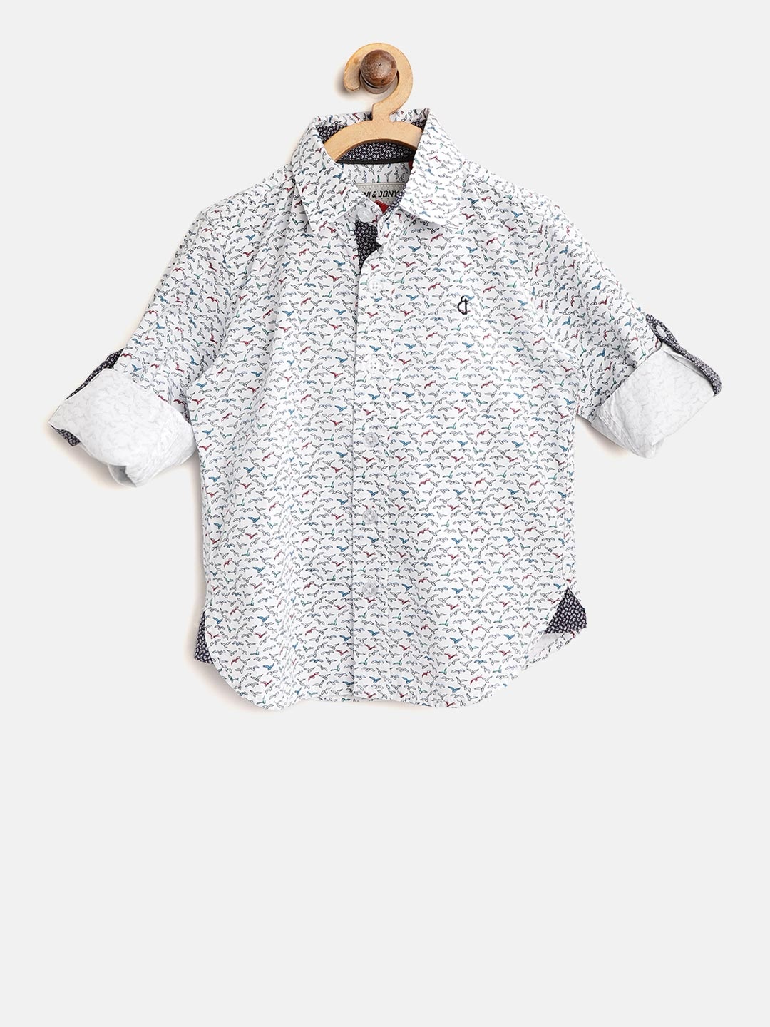 

Gini and Jony Boys White & Blue Regular Fit Printed Casual Shirt