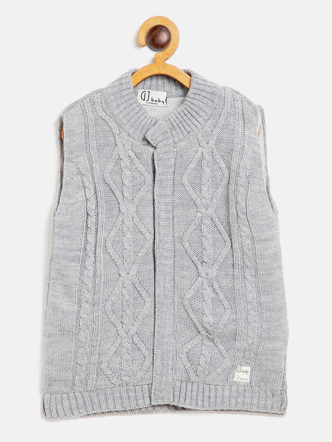 

Gini and Jony Boys Grey Melange Cable Knit Sleeveless Cardigan