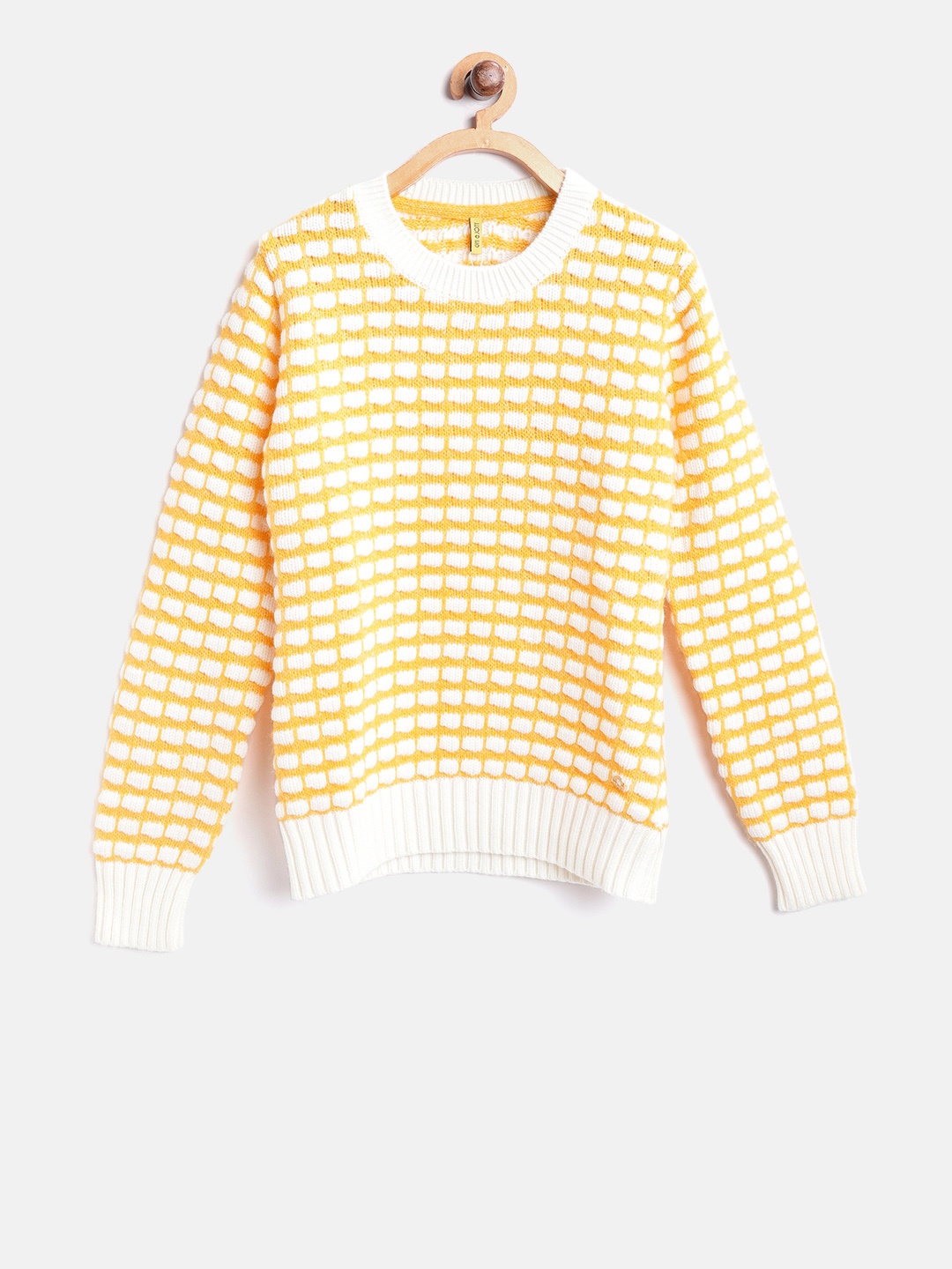 

Gini and Jony Girls Yellow & White Self Design Pullover