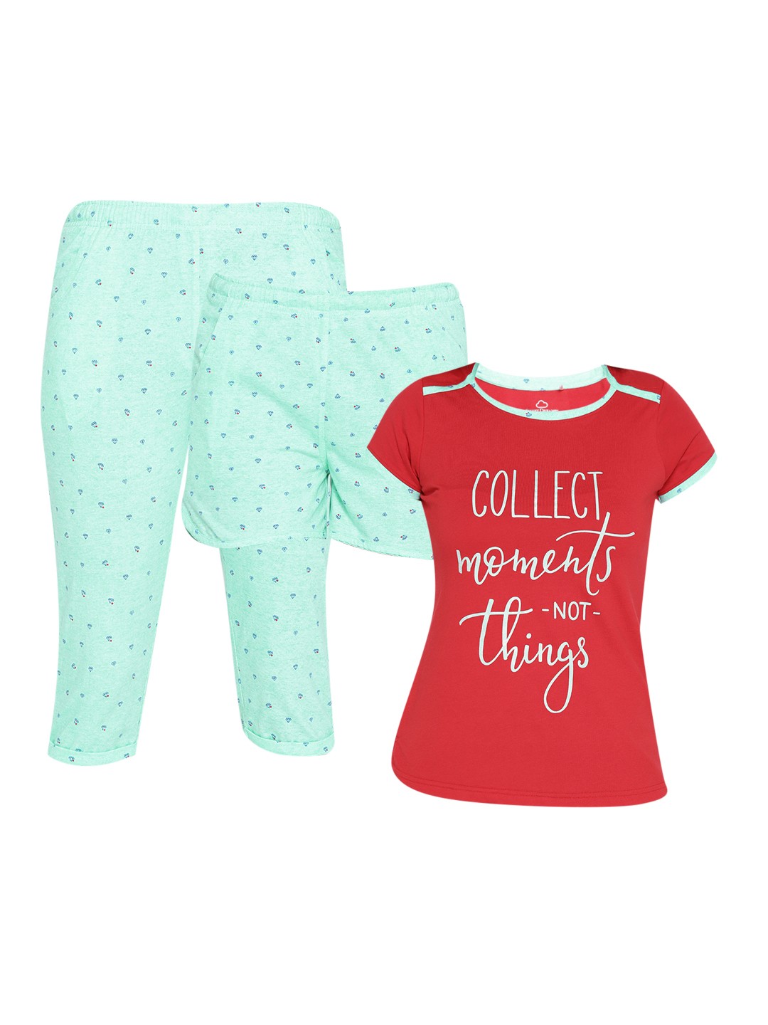 

Sweet Dreams Women Red & Green Printed Night Suit 215818CA