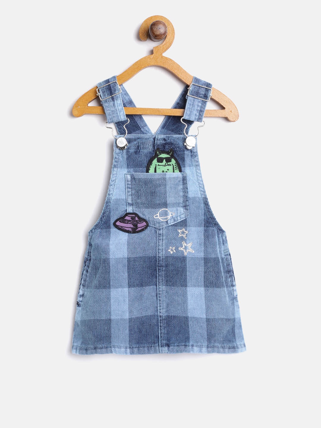 

Gini and Jony Girls Blue Checked Corduroy Pinafore Dress