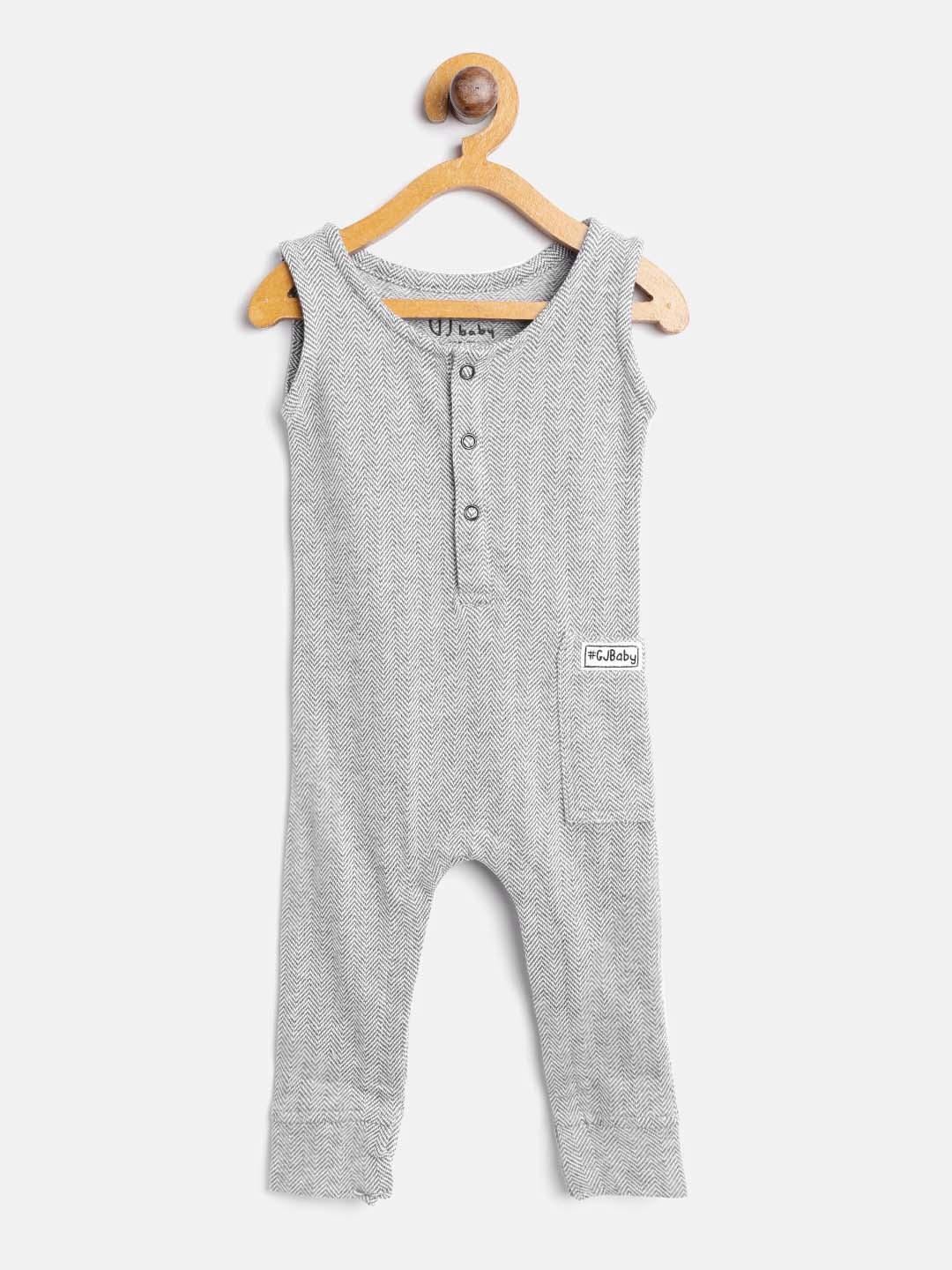 

Gini and Jony Boys Grey & White Chevron Pattern Rompers