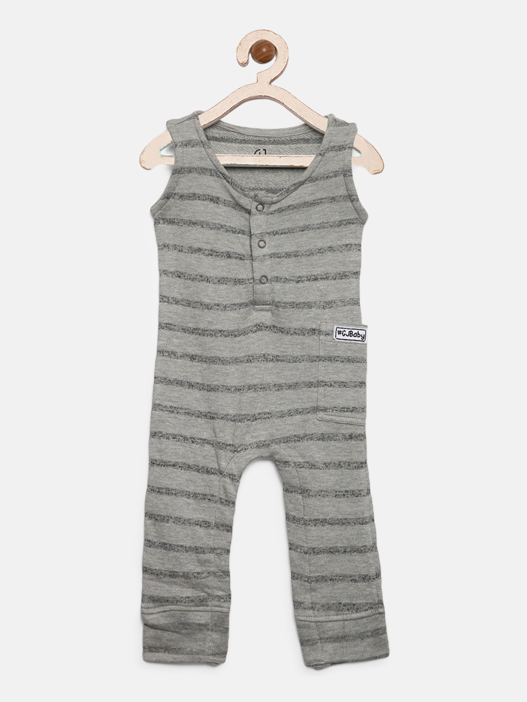 

Gini and Jony Boys Grey Melange Striped Rompers