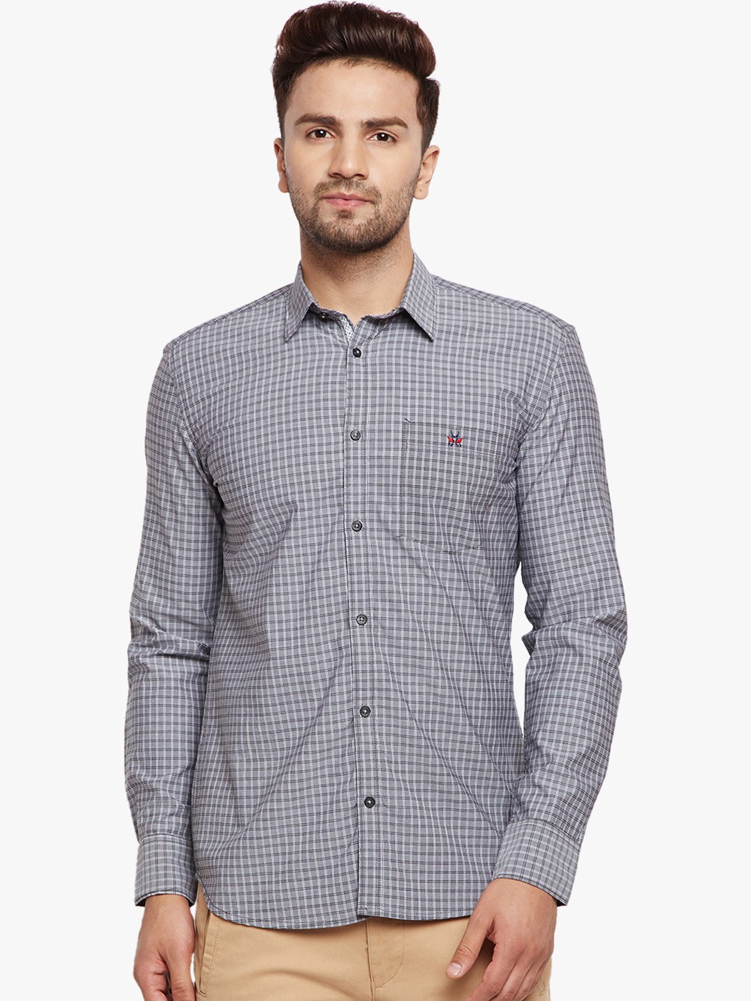 

Crimsoune Club Men Grey Standard Slim Fit Checked Casual Shirt