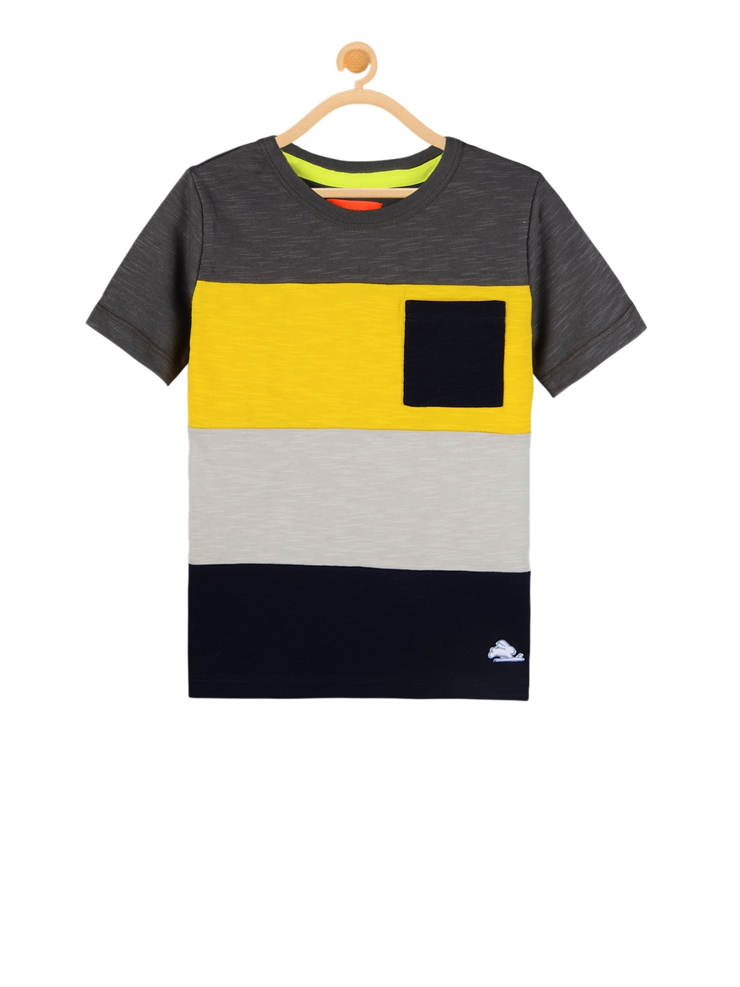 

Cherry Crumble Boys Grey & Yellow Colourblocked Round Neck T-shirt