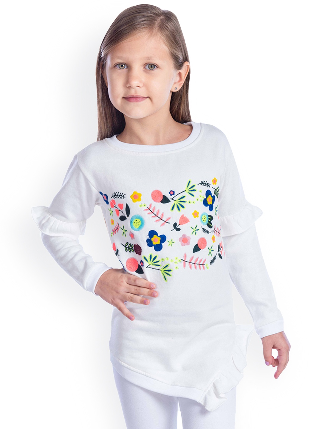 

Cherry Crumble Girls White Self Design Sweatshirt