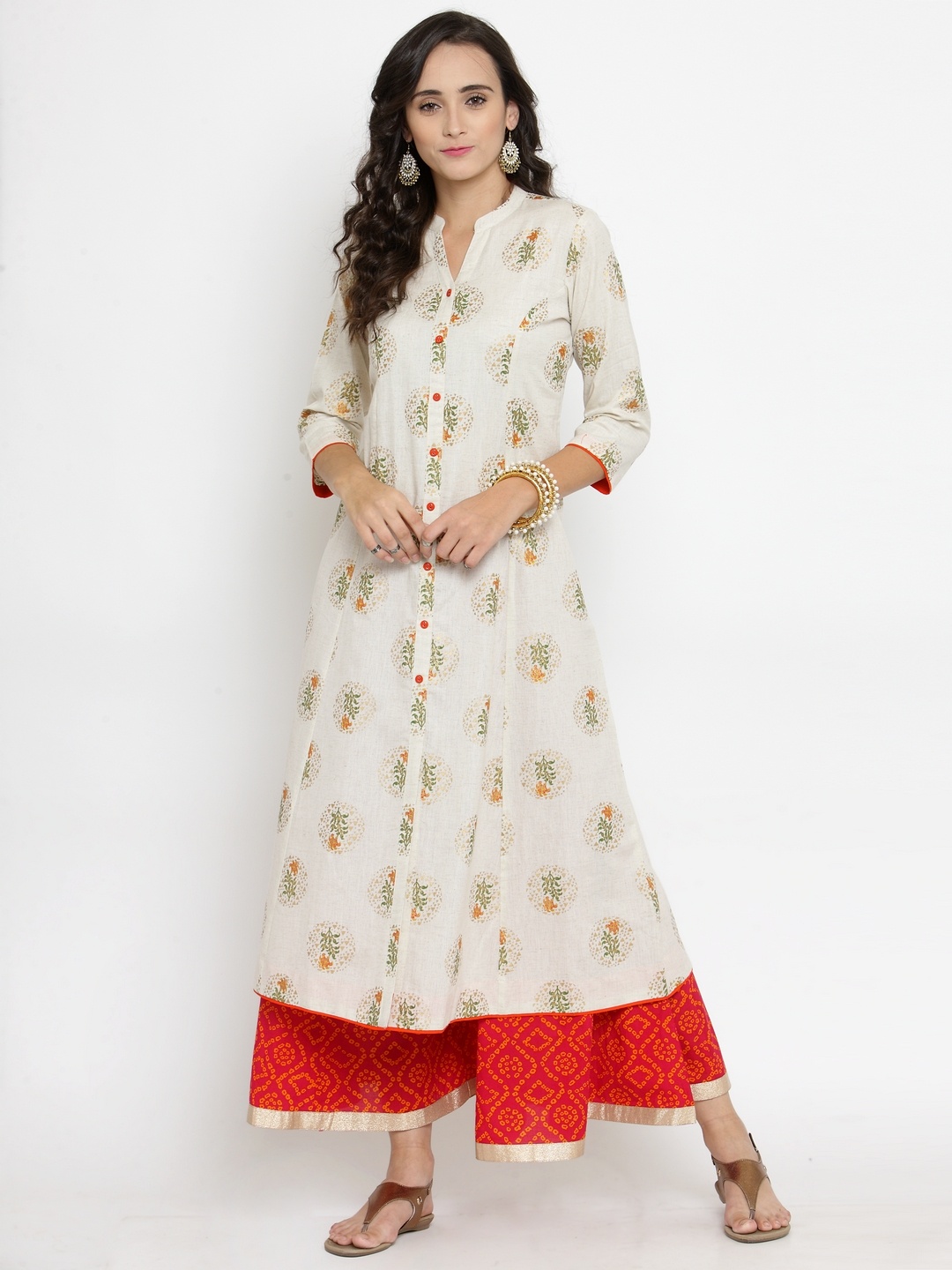 

Varanga Ivory Printed Kurta With Bandhani Palazzo, Off white