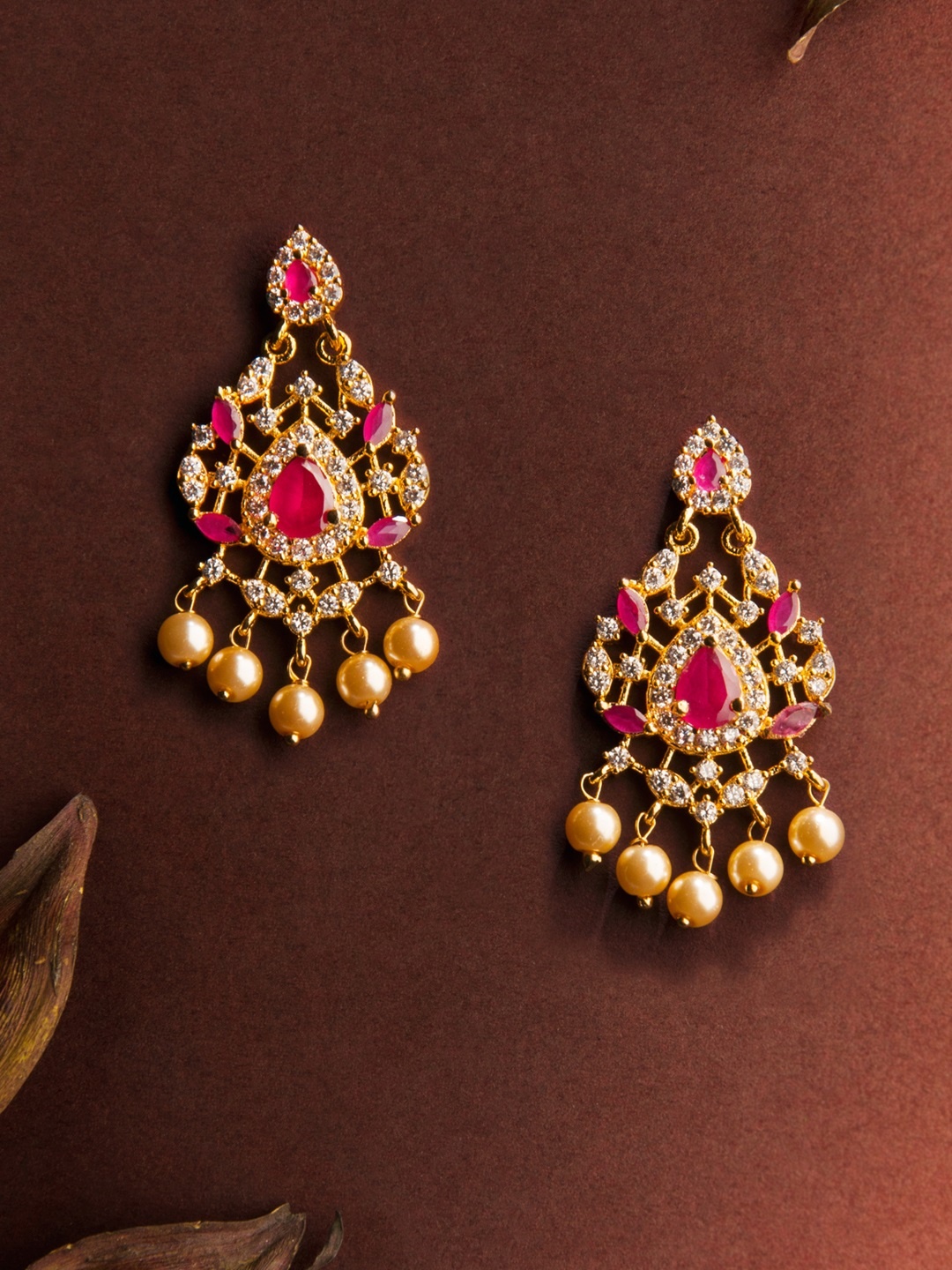 

Rubans Gold-Toned & Red Gold-Plated Classic Drop Earrings