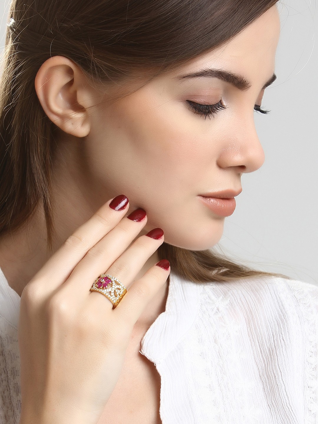 

Rubans Gold-Toned & Red Gold-Plated Handcrafted Ring