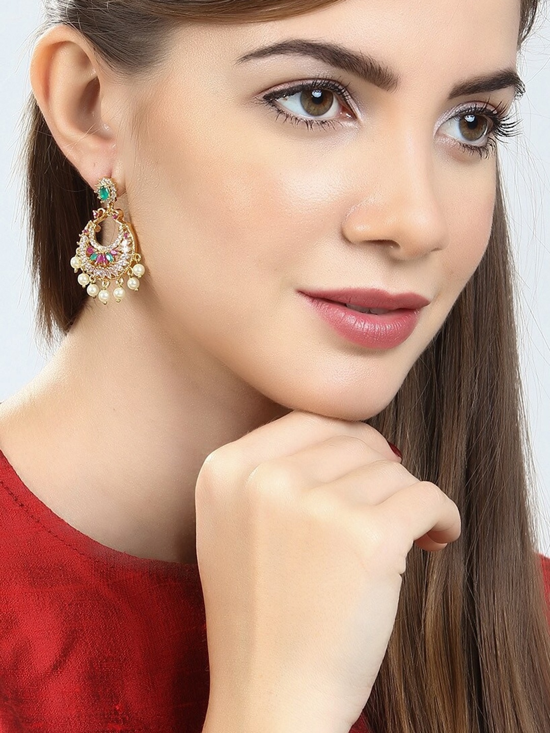 

Rubans Gold-Toned & Green Gold-Plated Drop Earrings