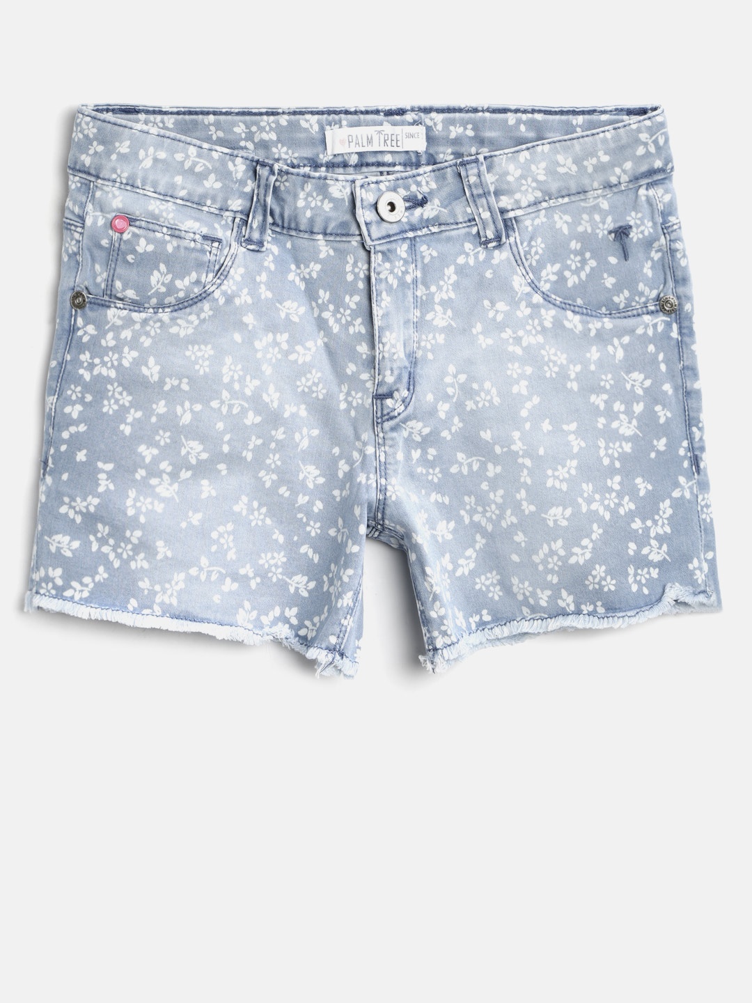

Palm Tree Girls Blue Printed Regular Fit Denim Shorts