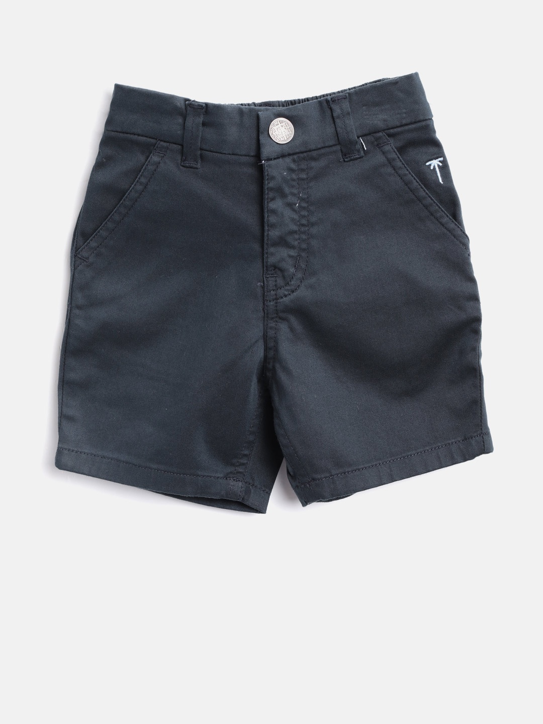 

Palm Tree Boys Navy Blue Solid Regular Fit Chino Shorts