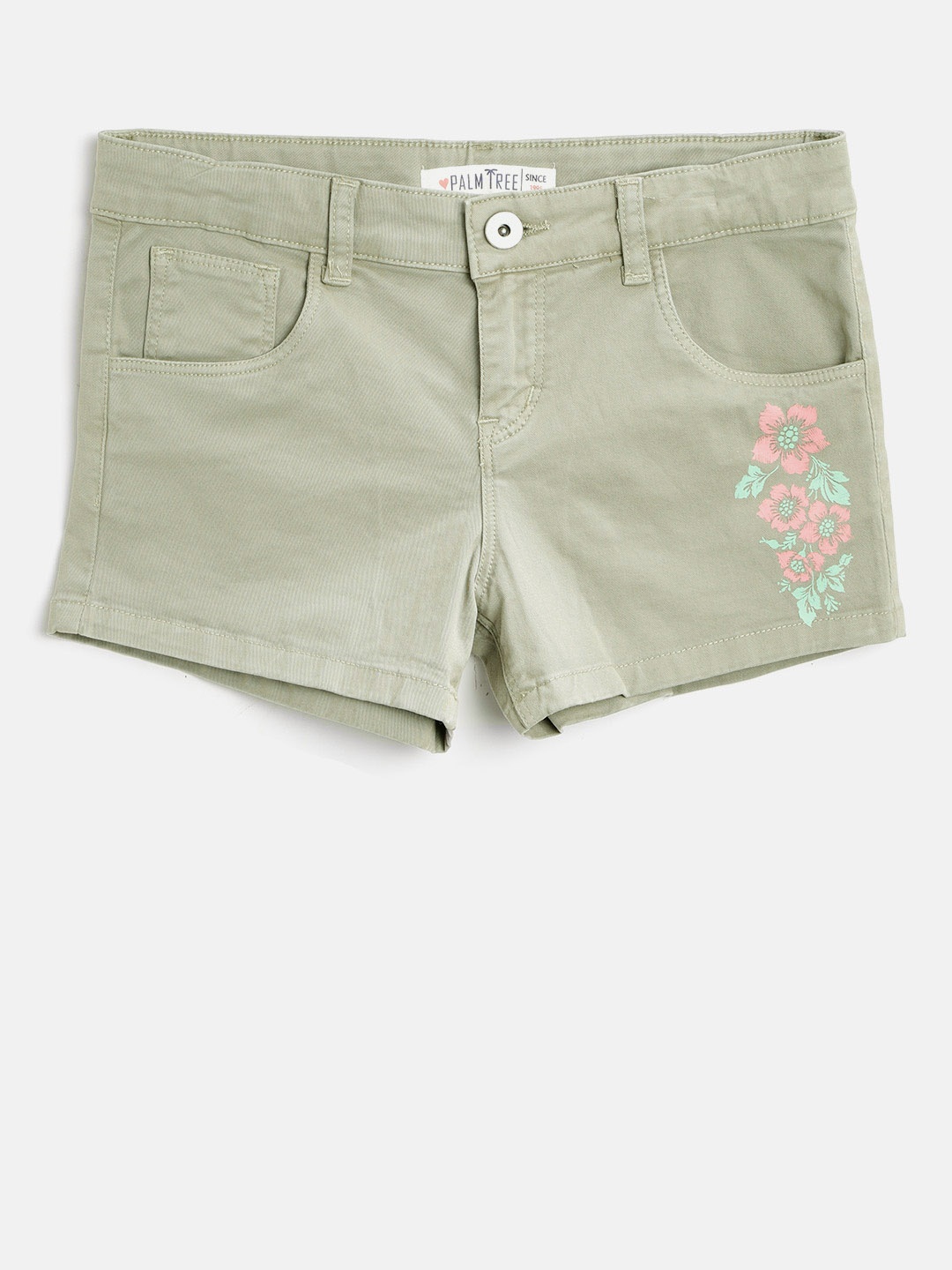 

Palm Tree Girls Olive Green Solid Regular Fit Hot Pants