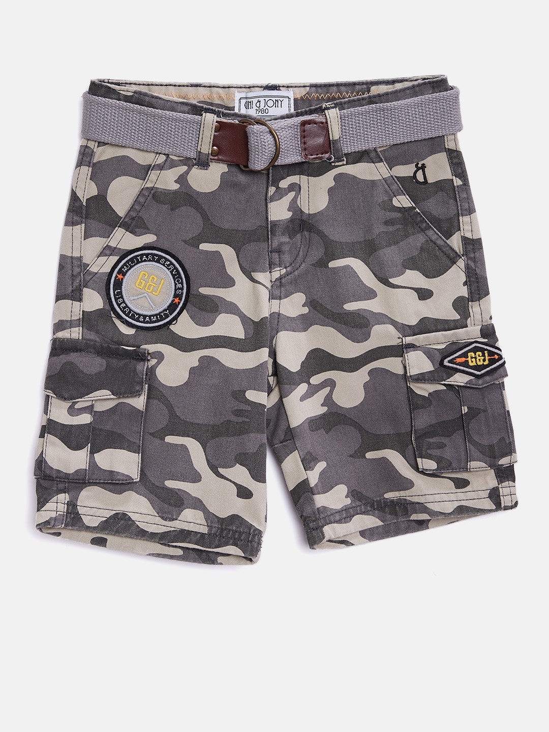 

Gini and Jony Boys Olive Green & Grey Printed Cargos