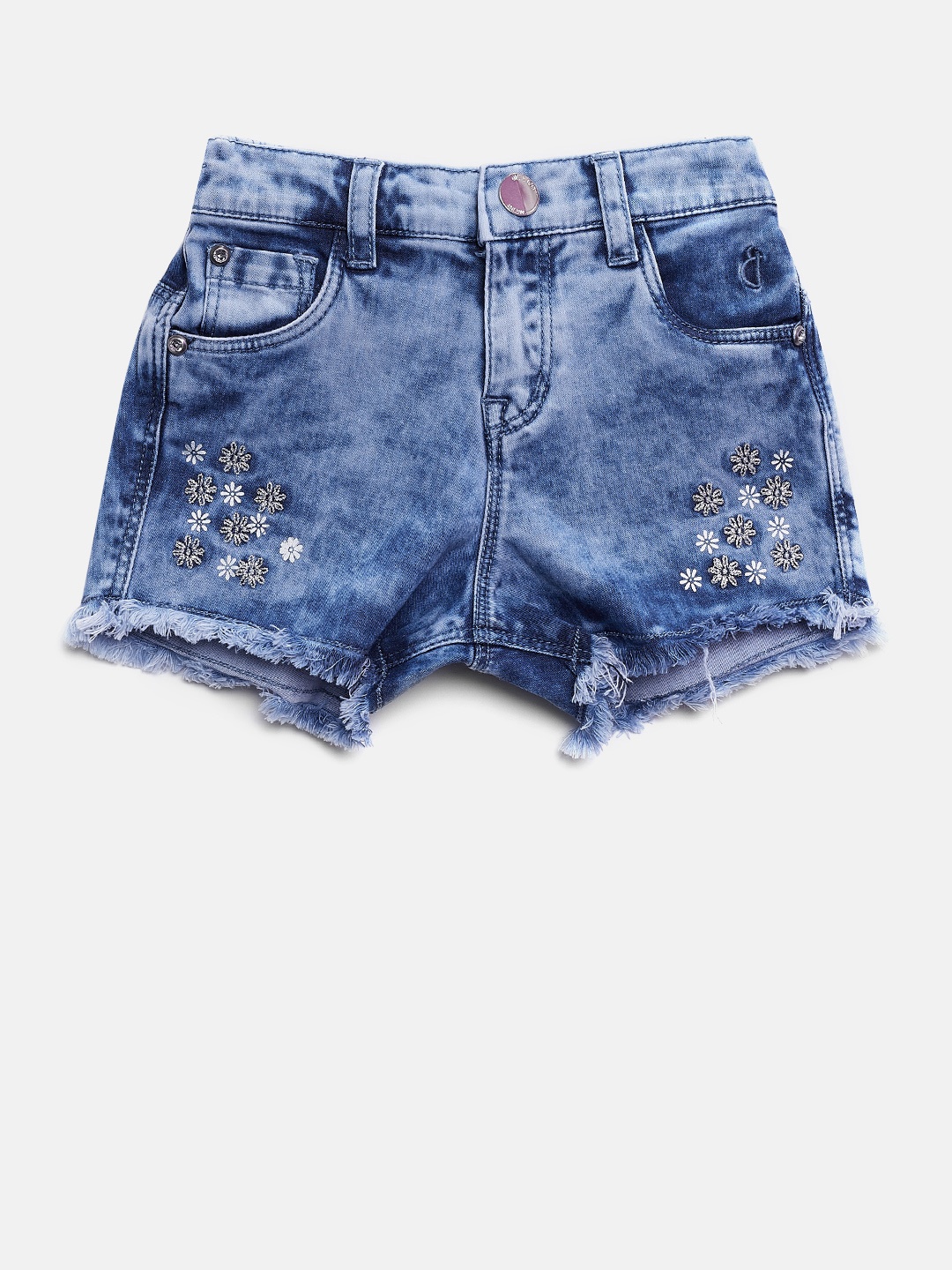 

Gini and Jony Girls Blue Denim Printed Faded Shorts