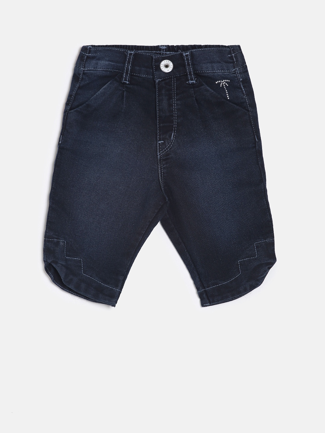 

Palm Tree Girls Navy Blue Solid Regular Fit Denim Capris