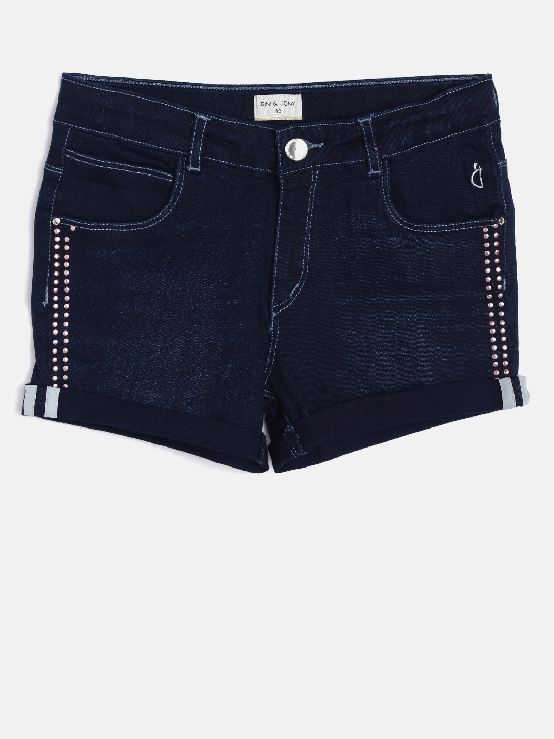 

Gini and Jony Girls Navy Blue Washed Regular Fit Denim Shorts