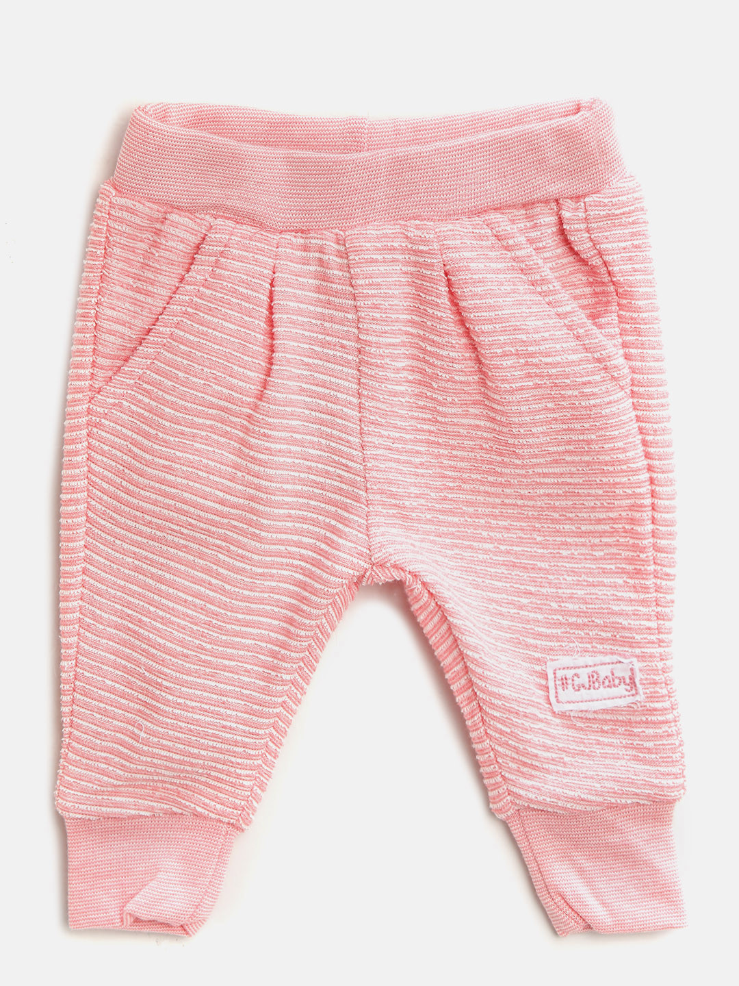 

Gini and Jony Girls Pink & White Self-Striped Regular Fit Joggers