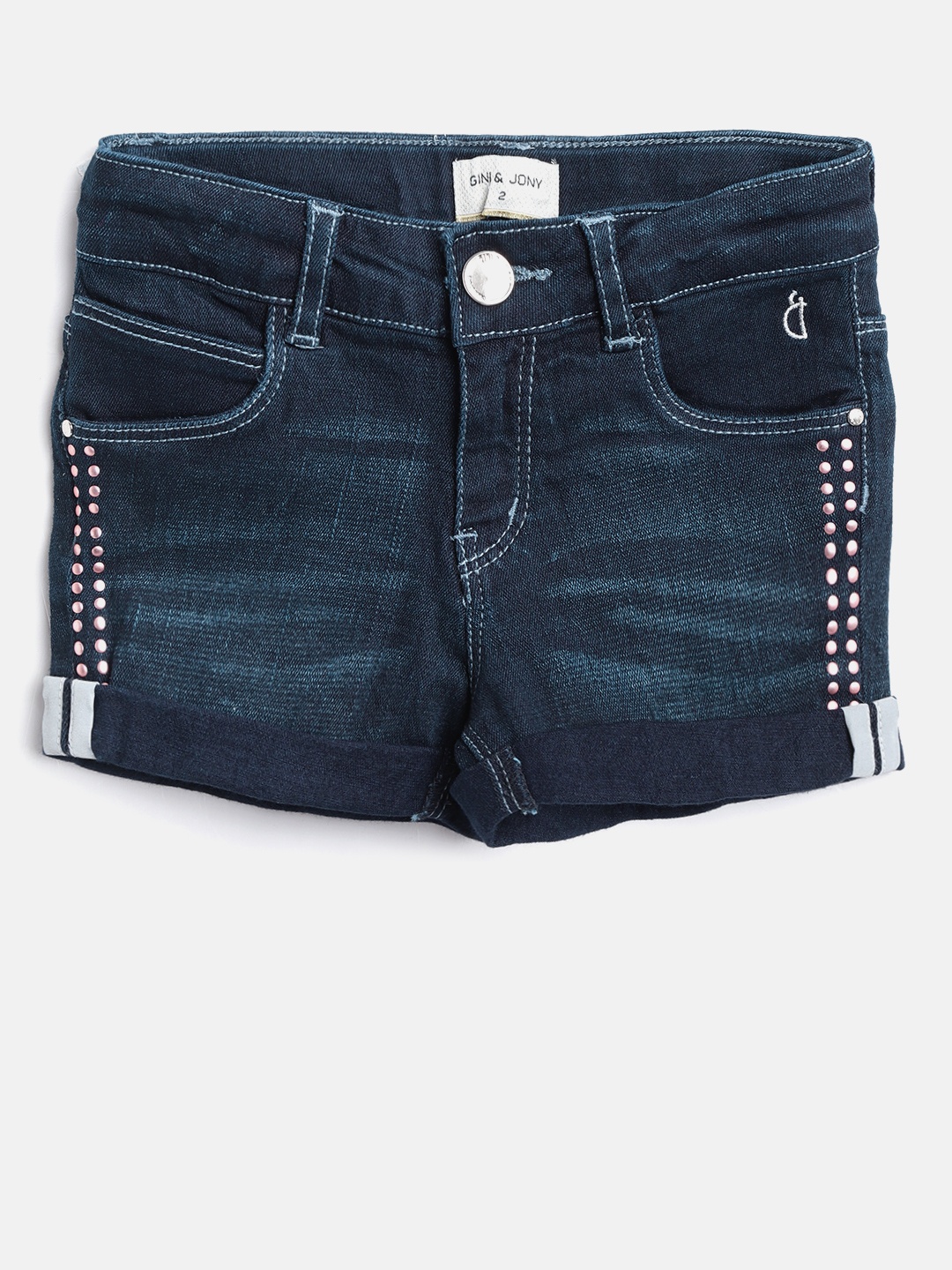 

Gini and Jony Girls Navy Blue Solid Regular Fit Denim Shorts
