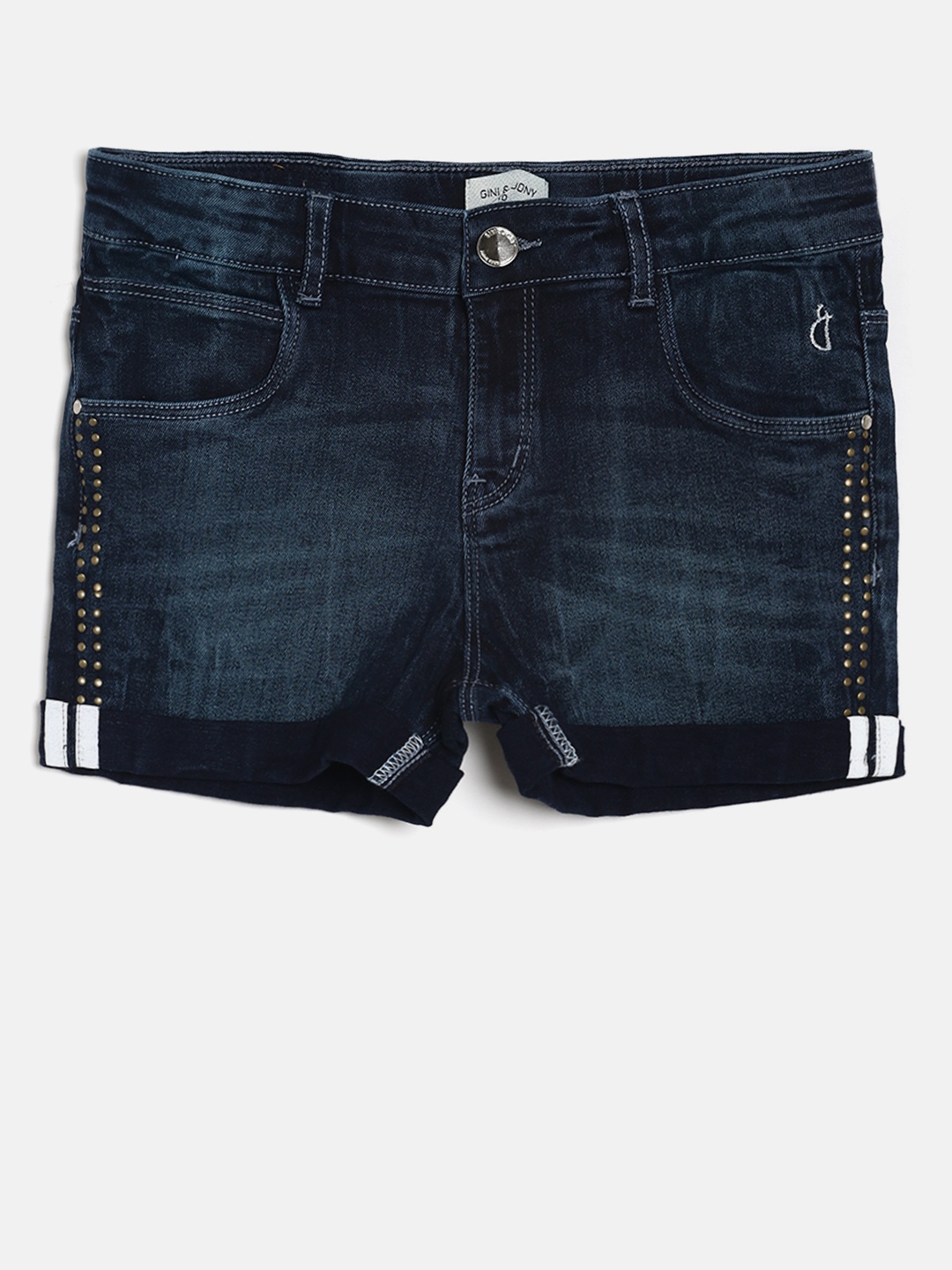 

Gini and Jony Girls Blue Solid Denim Shorts