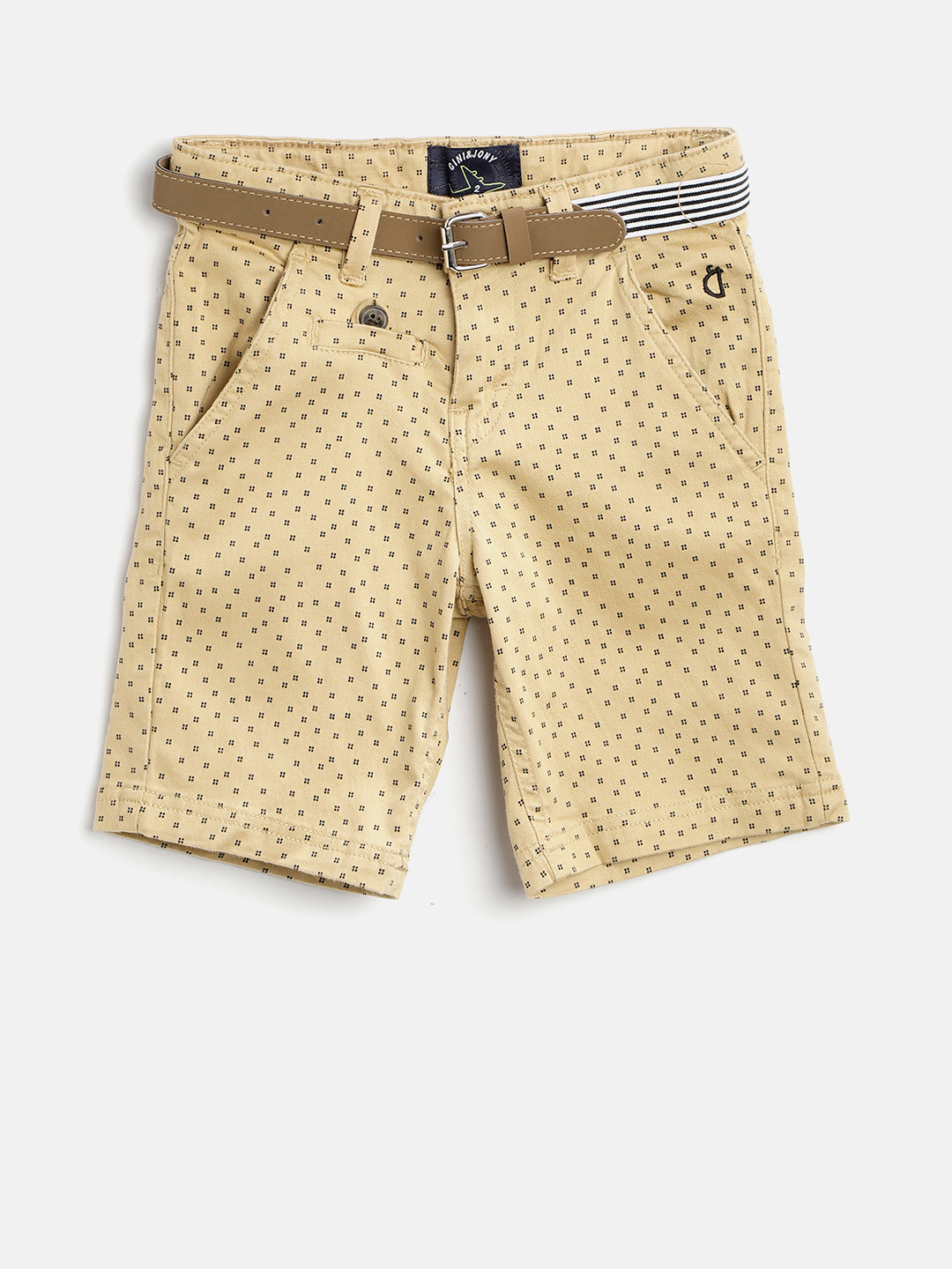 

Gini and Jony Boys Beige Printed Classic Fit Chino Shorts