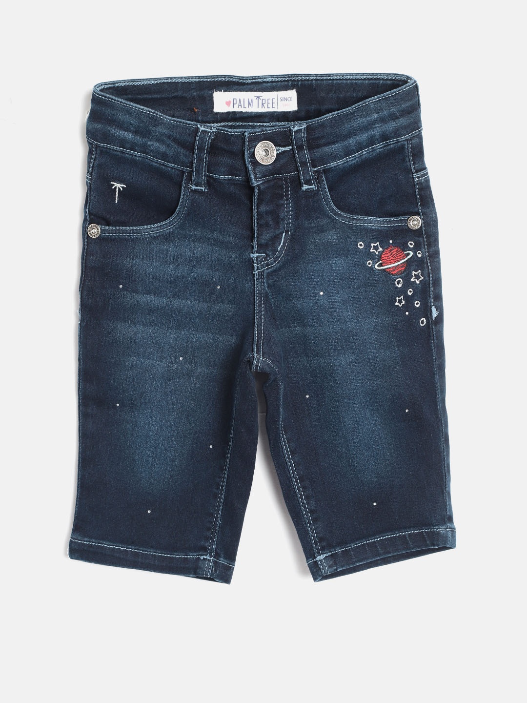 

Palm Tree Girls Navy Blue Washed Regular Fit Capris