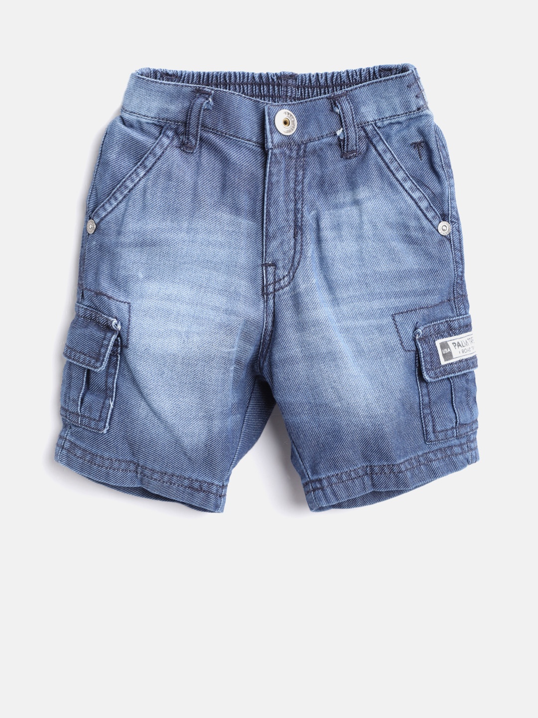 

Palm Tree Boys Navy Blue Washed Regular Fit Denim Cargo Shorts