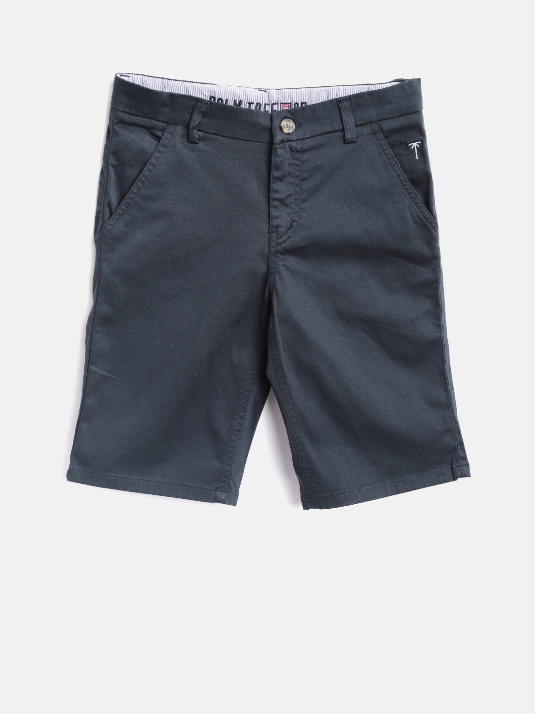 

Palm Tree Boys Navy Blue Solid Regular Fit Chino Shorts