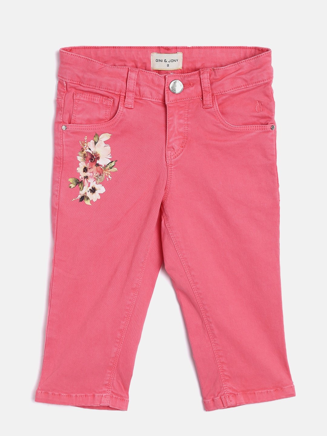 

Gini and Jony Girls Coral Pink Solid Regular Fit Capris